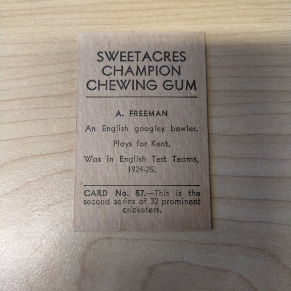 Sweetacres Champion Chewing Gum A Freeman Prominent Cricketers Cricket Cigarette Card No.57