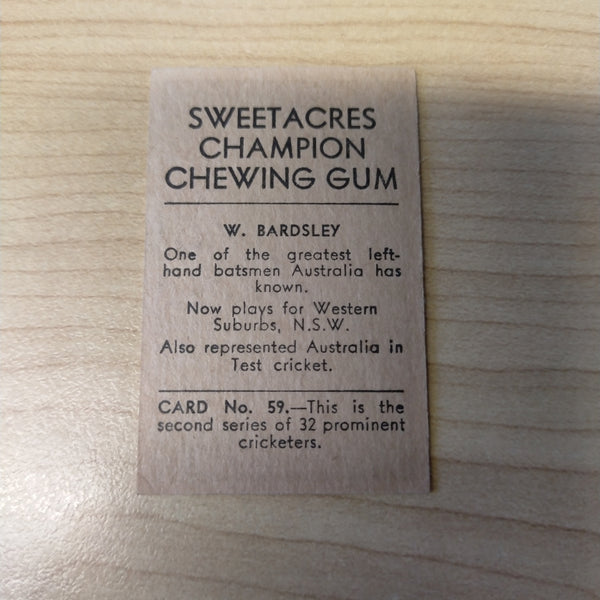 Sweetacres Champion Chewing Gum W Bardsley Prominent Cricketers Cricket Cigarette Card No.59