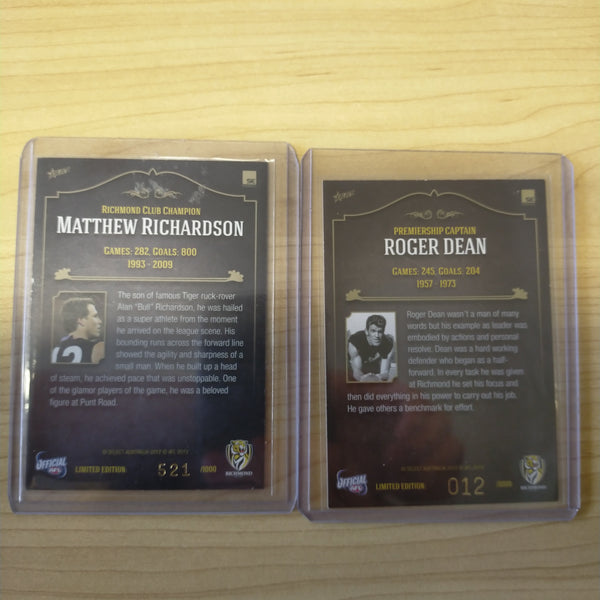 2013 Select Richmond Hall of Fame & Immortal Trading Card Collection in Tin With Two Signature Cards