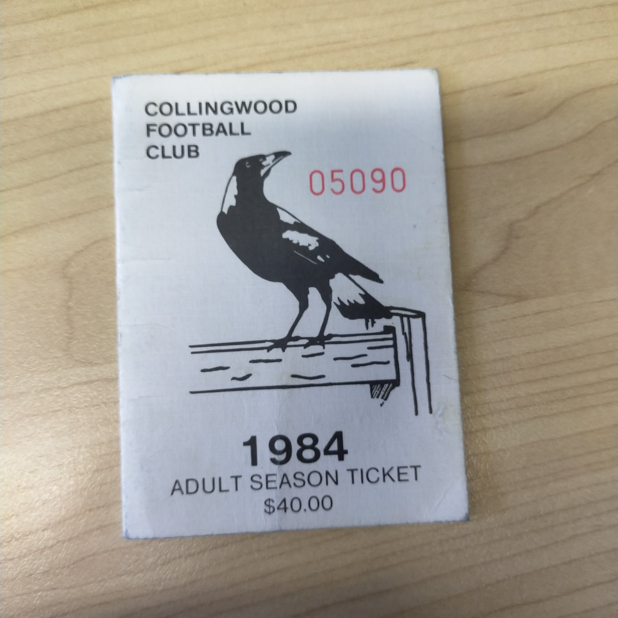 VFL 1984 Collingwood Football Club Season Ticket No. 05090