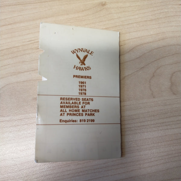 VFL 1980 Hawthorn Football Club Membership Season Ticket