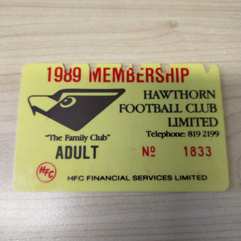 VFL 1989 Hawthorn Football Club Season Ticket Membership Premiership Year