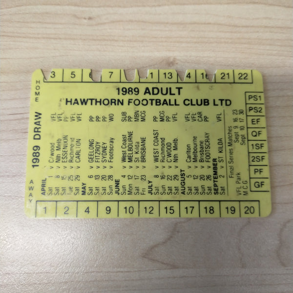 VFL 1989 Hawthorn Football Club Season Ticket Membership Premiership Year