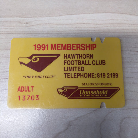 AFL 1991 Hawthorn Football Club Season Ticket Membership Premiership Year