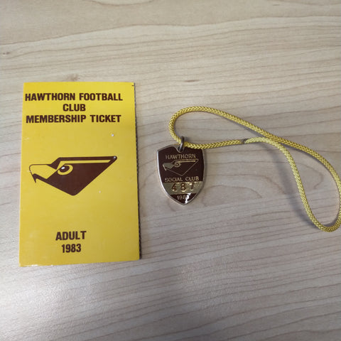 VFL 1983 Hawthorn Football Club Season Ticket and Membership Badge Premiership Year