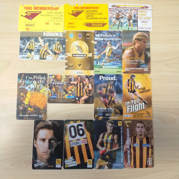 Lot of 15 Hawthorn Football Club Memberships Between 1990 - 2009