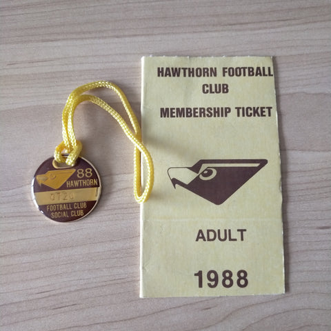 VFL 1988 Hawthorn Football Club Social Club Membership Badge and Season Ticket Premiership Year