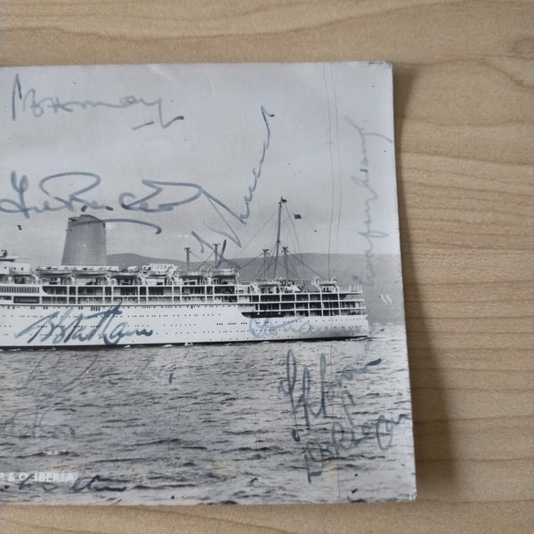 Cricket 1954-5 MCC Marylebone Cricket Club England Ashes Test Team Signed Postcard including Statham, Cowdrey and Tyson, on P&O Iberia