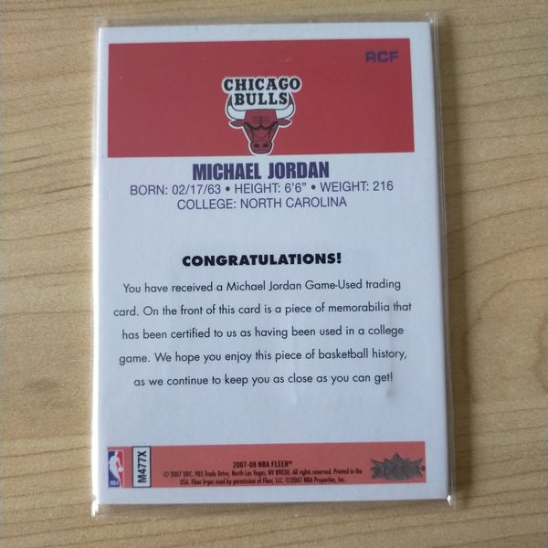 2007 Fleer Game-Used Card Michael Jordan Chicago Bulls NBA Basketball Card