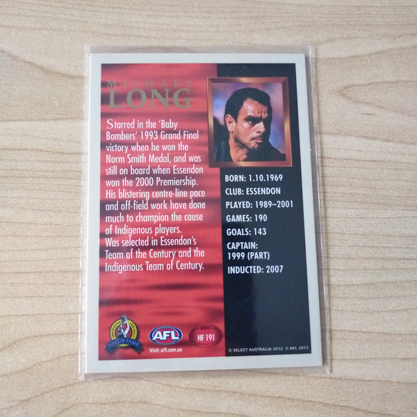 Select Hall of Fame Michael Long Essendon Hand Signed Card
