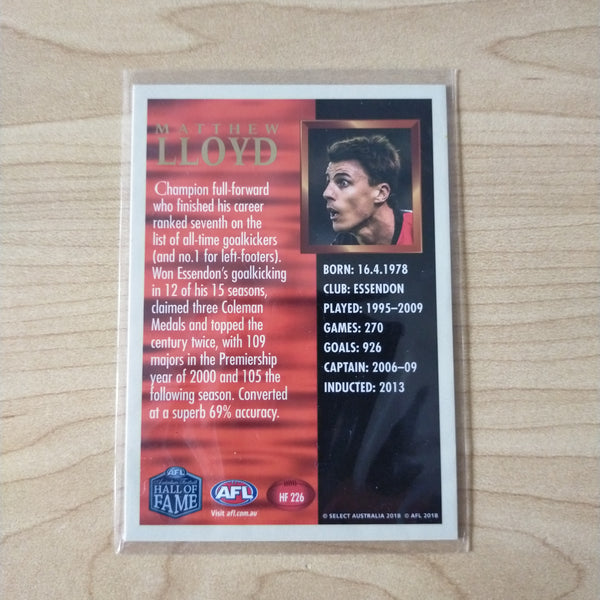 Select Hall of Fame Matthew Lloyd Essendon Hand Signed Card