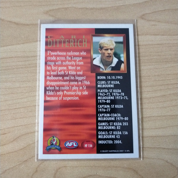 Select Hall of Fame Carl Ditterich St Kilda Hand Signed Card