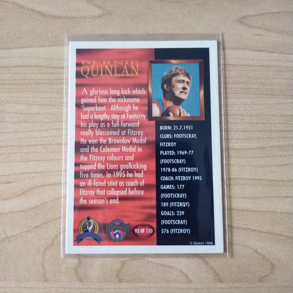 Select Hall of Fame Bernie Quinlan Footscray Hand Signed Card