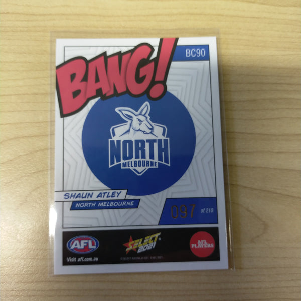2021 AFL Select Footy Stars Bang Card Shaun Atley North Melbourne No.097/210