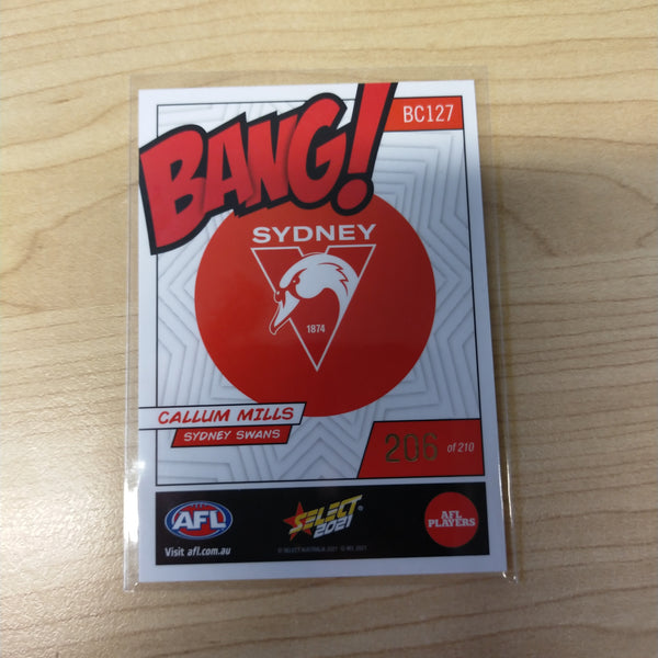 2021 AFL Select Footy Stars Bang Card Callum Mills Sydney No.206/210