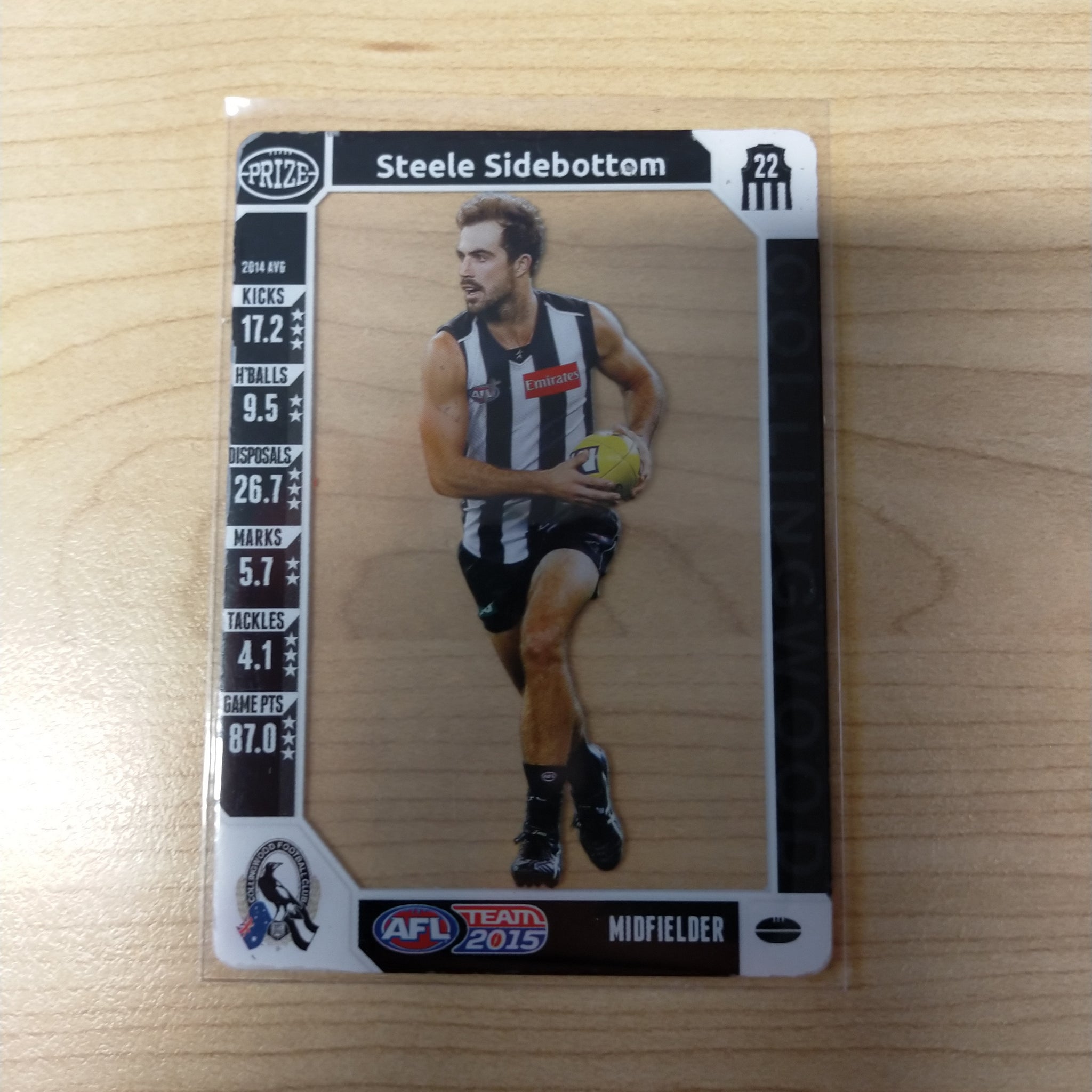 2015 AFL Teamcoach Acetate Prize Card Steele Sidebottom Collingwood