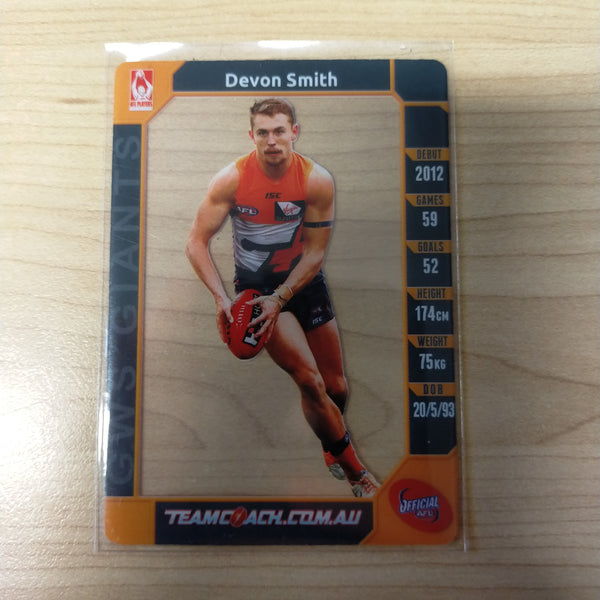 2015 AFL Teamcoach Acetate Prize Card Devon Smith GWS