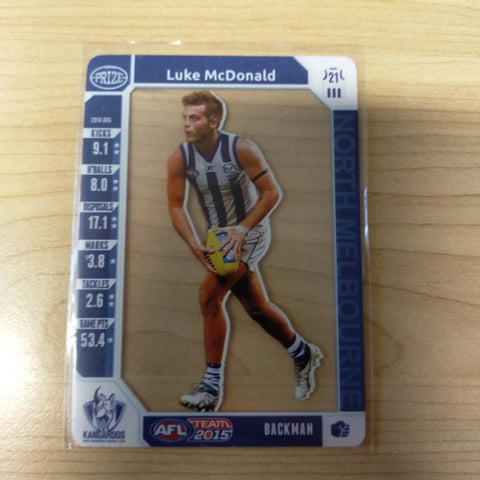 2015 AFL Teamcoach Acetate Prize Card Luke McDonald North Melbourne