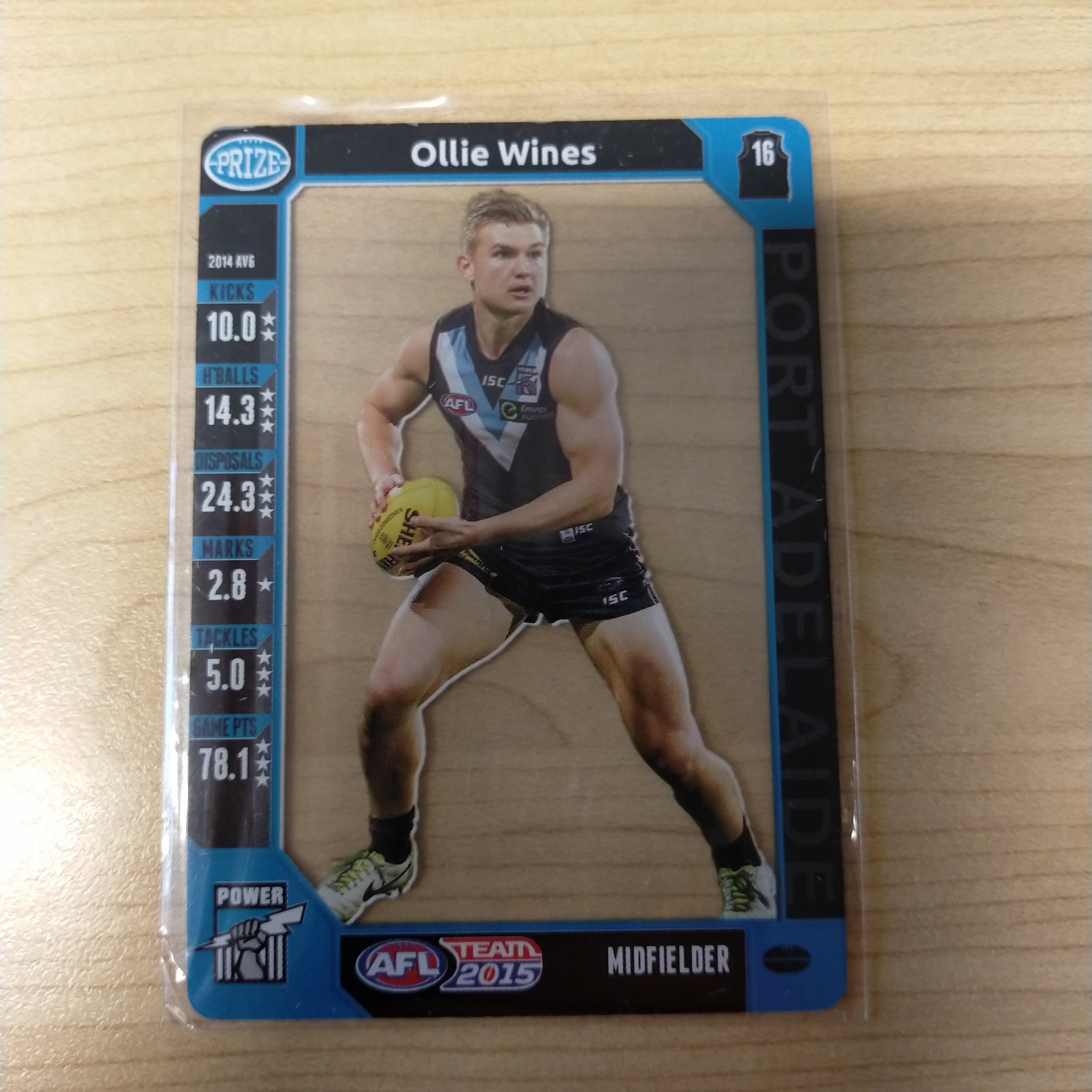 2015 AFL Teamcoach Acetate Prize Card Ollie Wines Port Adelaide