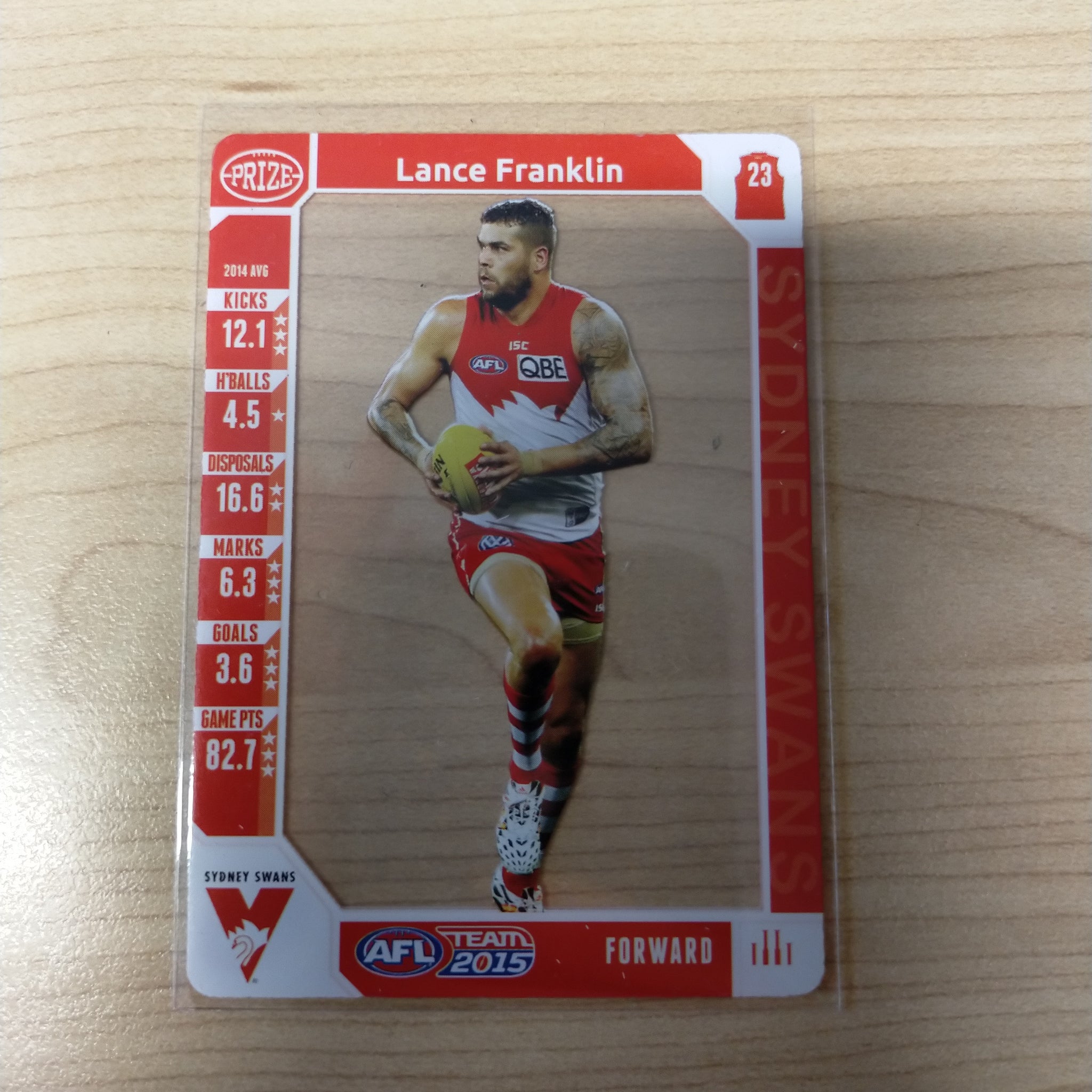 2015 AFL Teamcoach Acetate Prize Card Lance Franklin Sydney