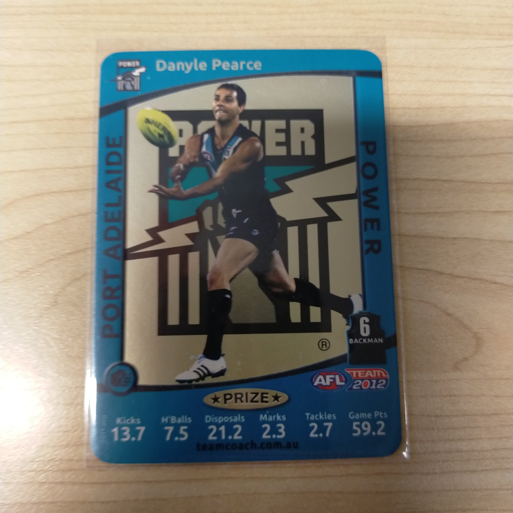 2012 AFL Teamcoach Prize Card Danyle Pearce Port Adelaide