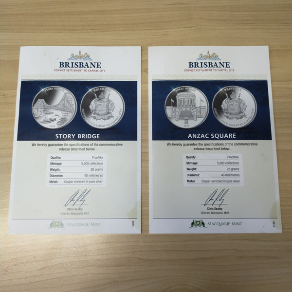Macquarie Mint Brisbane Convict Settlement to Capital City Coin Set With 5/8 Medallions