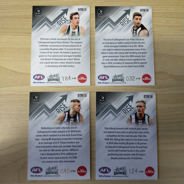 2020 AFL Select Dominance On The Rise Collingwood Team Set of 4 Cards