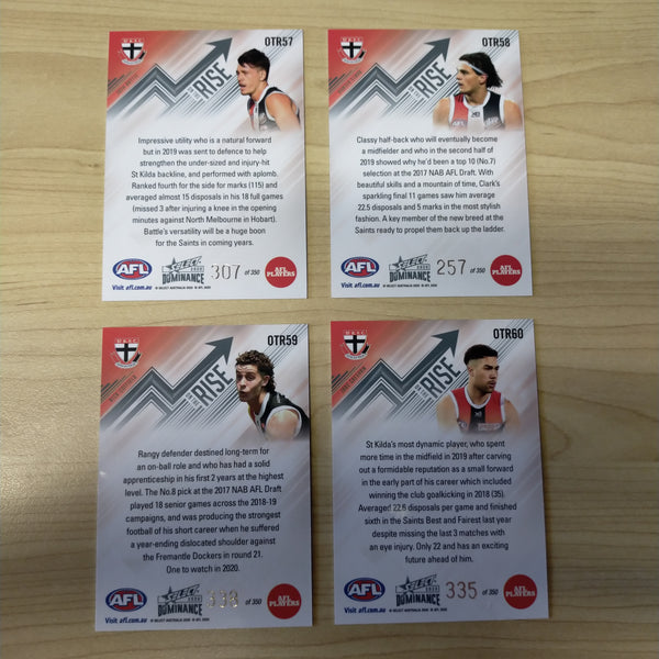 2020 AFL Select Dominance On The Rise St Kilda Team Set of 4 Cards