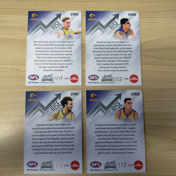 2020 AFL Select Dominance On The Rise West Coast Team Set of 4 Cards