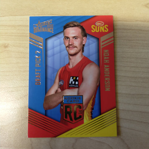 2020 AFL Select Dominance Noah Anderson Gold Coast Rookie Card RC2 No. 198/295