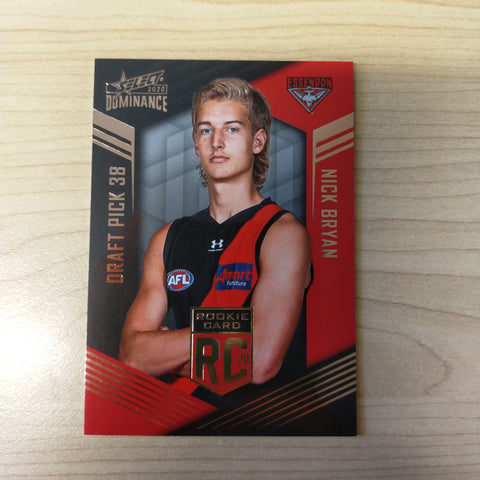 2020 AFL Select Dominance Nick Bryan Essendon Rookie Card RC38 No. 224/295