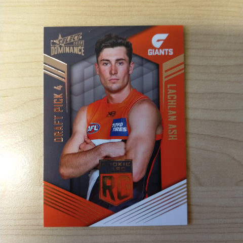 2020 AFL Select Dominance Lachlan Ash GWS Rookie Card RC4 No. 073/295