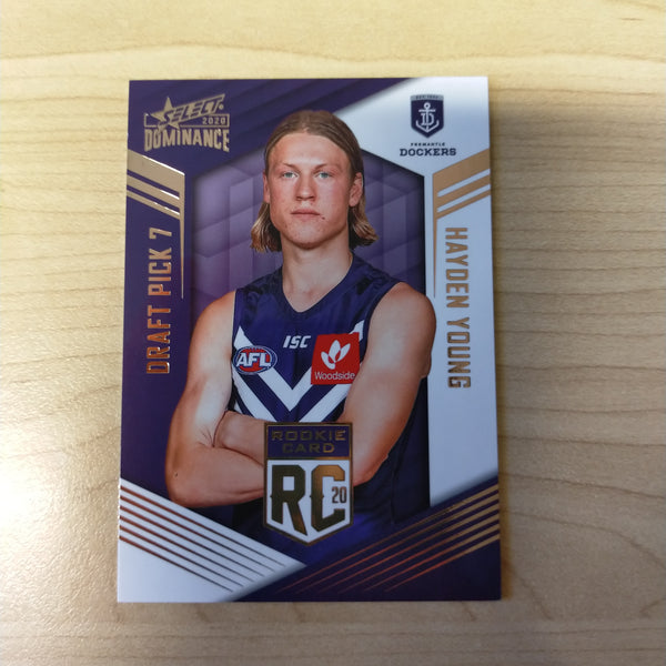 2020 AFL Select Dominance Hayden Young Fremantle Rookie Card RC7 No. 183/295
