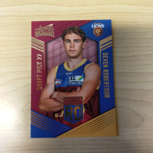 2020 AFL Select Dominance Deven Robertson Brisbane Rookie Card RC22 No. 134/295