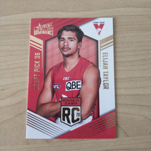 2020 AFL Select Dominance Elijah Taylor Sydney Rookie Card RC36 No. 191/295