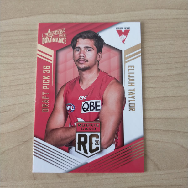 2020 AFL Select Dominance Elijah Taylor Sydney Rookie Card RC36 No. 191/295