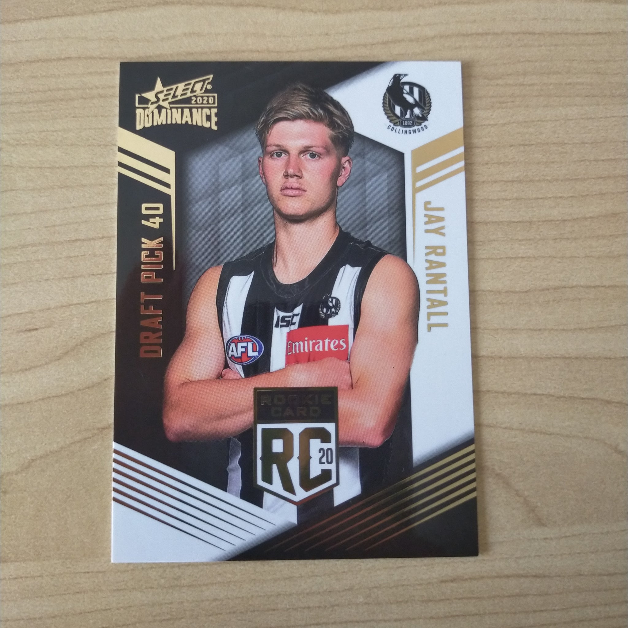 2020 AFL Select Dominance Jay Rantall Collingwood Rookie Card RC40 No. 268/295