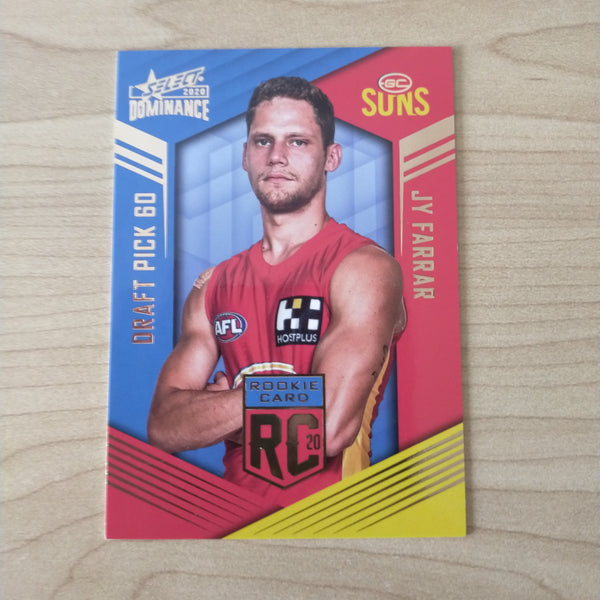 2020 AFL Select Dominance Jy Farrar Gold Coast Rookie Card RC60 No. 026/295