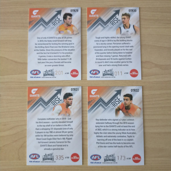 2020 AFL Select Dominance On The Rise GWS Team Set of 4 Cards