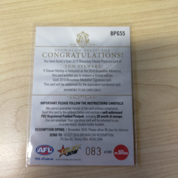 2018 Select Gold Brownlow Predictor Tom Stewart Geelong No.083/250