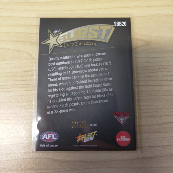 2018 Select Black Starburst David Zaharakis Essendon No. 262/600
