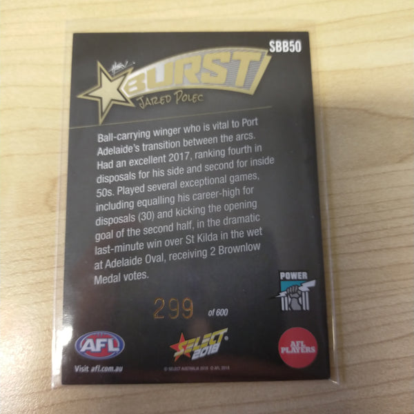 2018 Select Black Starburst Jared Polec Port Adelaide No. 299/600