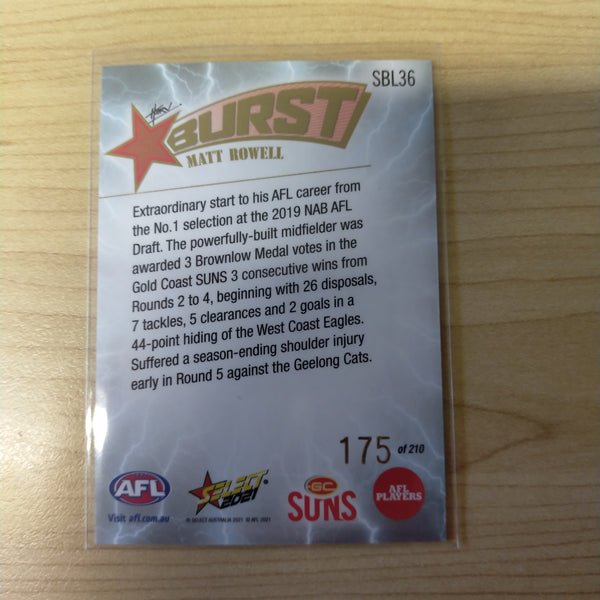 2021 AFL Select Footy Stars Lightning Star Burst Matt Rowell Gold Coast No.175/210