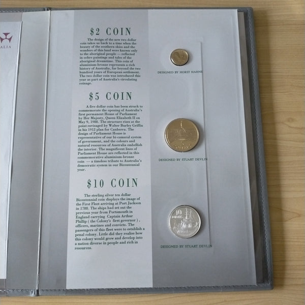 Australia 1988 Royal Australian Mint Bicentennial Coin and Note Collection in Folder and Cover