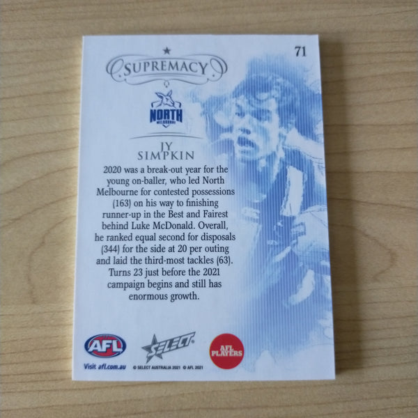 2021 Select Supremacy Red Base Card Jy Simpkin North Melbourne 25/45