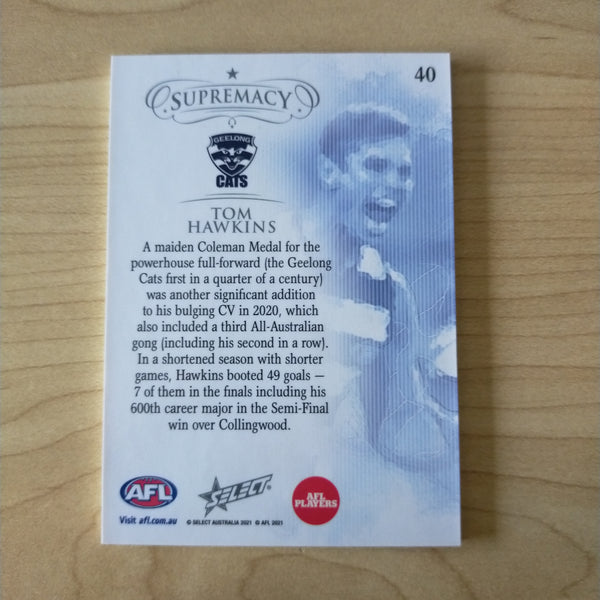 2021 Select Supremacy Red Base Card Tom Hawkins Geelong 35/45
