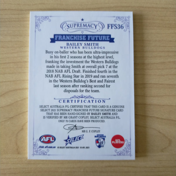 2021 Select Supremacy Franchise Future Signature Bailey Smith Western Bulldogs 67/70