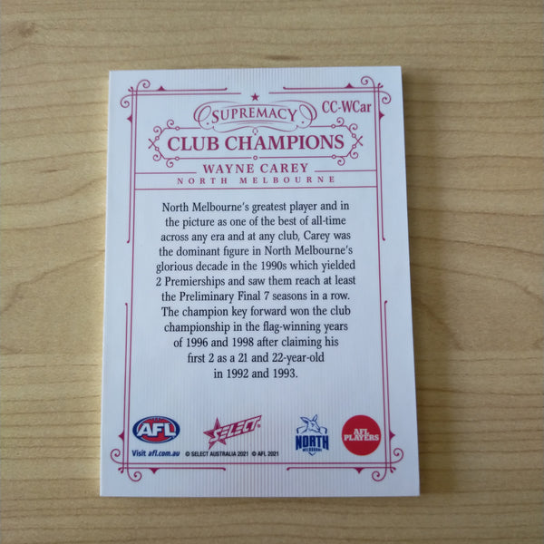 2021 Select Supremacy Club Champions Wayne Carey North Melbourne 48/60