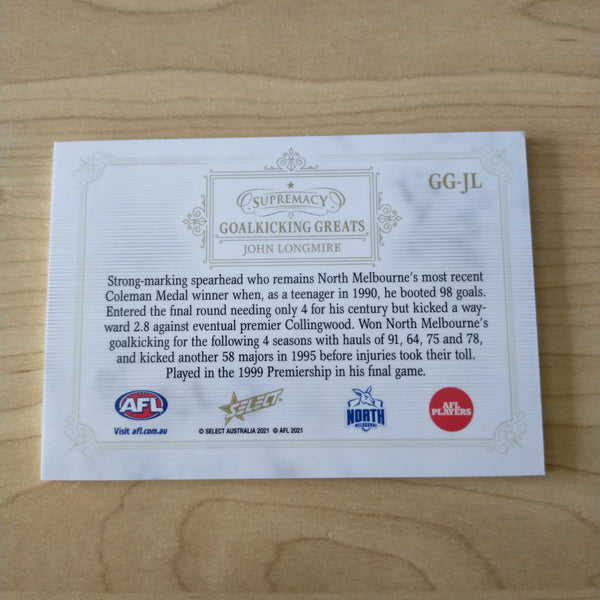 2021 Select Supremacy Goalkicking Greats John Longmire North Melbourne 31/50