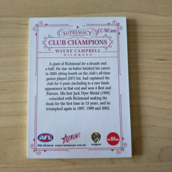 2021 AFL Select Supremacy Club Champions Wayne Campbell Richmond 08/60